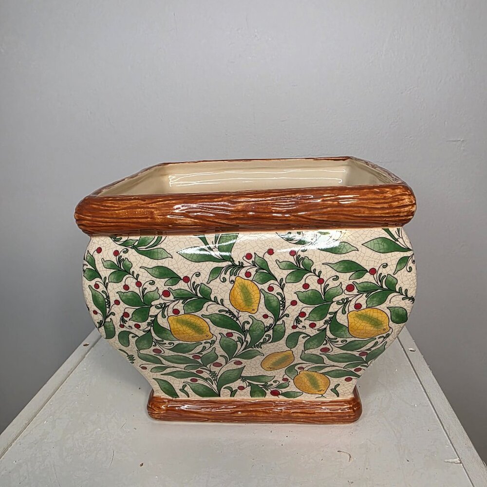 Pacific Rim Handpainted Square Lemon Berries Planter